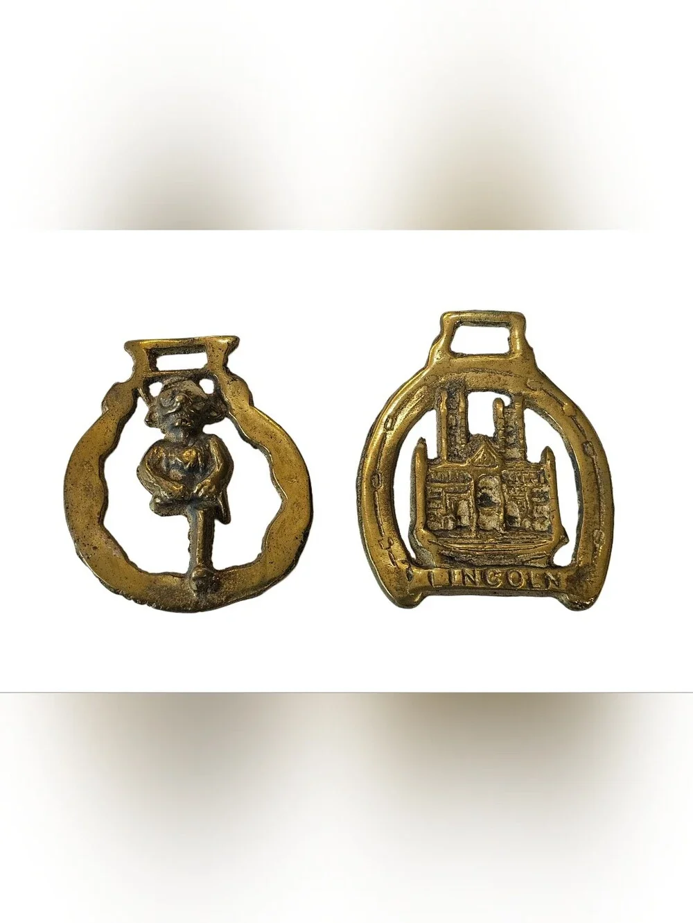 Vtg British Brass Horse Medallion Set Lincoln Cathedral & Imp Harness Art Decor